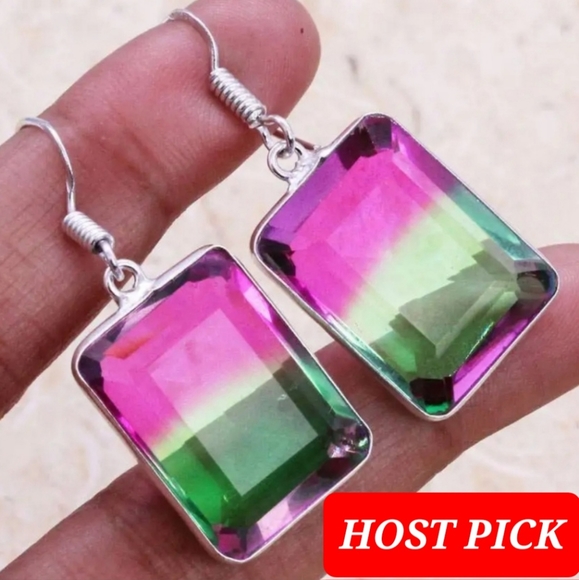 Bi-Color Tourmaline Faceted Silver Earrings - Picture 1 of 6